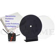 Conjunto de 100 Kits completos de relogio de mesa redondo acoplado com lente protetora e embalagem individual na COR: PRETO